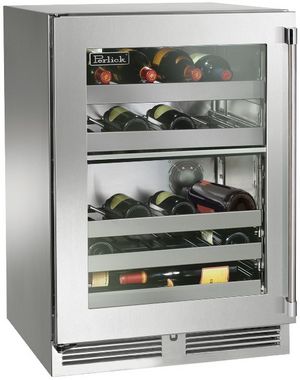 Front view of the Perlick® Signature Series Stainless Steel 24" Dual-Zone Wine Cooler