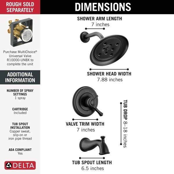 Delta Cassidy® 17 Series Matte Black Tub Shower Trim-2