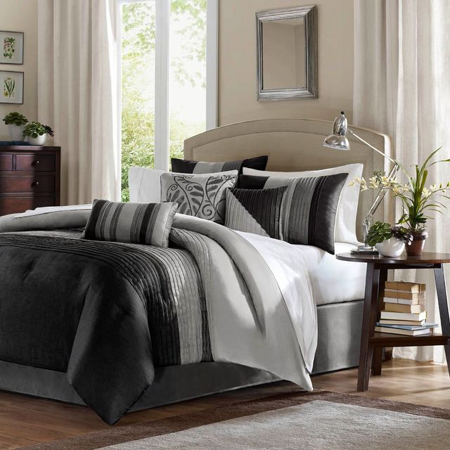 Olliix by Madison Park 7 Piece Black King Amherst Comforter Set-0