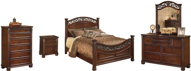 Signature Design by Ashley® Leahlyn 5-Piece Warm Brown King Panel Bed Set-0
