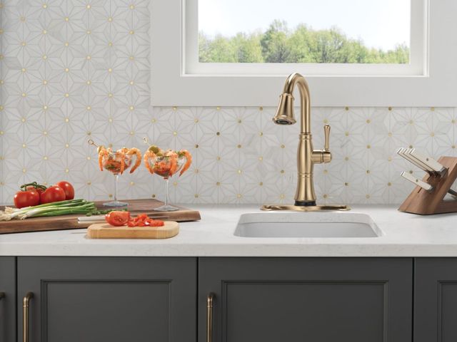 Delta Cassidy®  Lumicoat® Champagne Bronze Touch2O® Bar/Preparation Kitchen Faucet with Touchless Technology-1