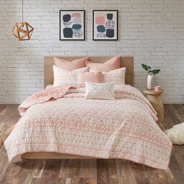 Olliix by Urban Habitat Larisa 7 Piece Blush King/California King Cotton Reversible Coverlet Set-1