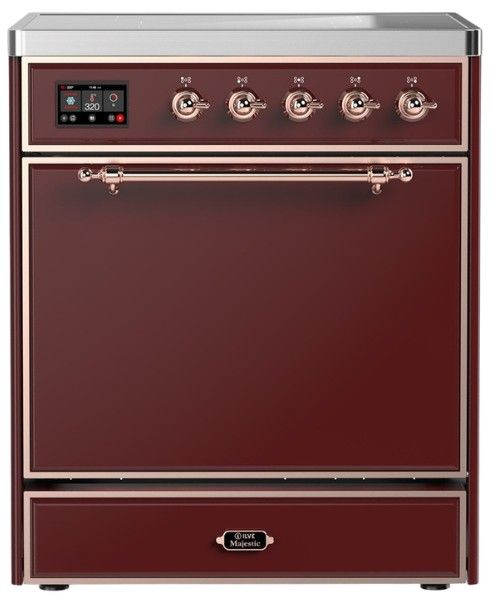 Ilve® Majestic III 30" Burgundy Pro Style Induction Range with Solid Door and Copper Trim-0