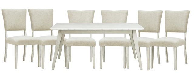 Elements International Bette 7-Piece White Upholstered Dining Set-0