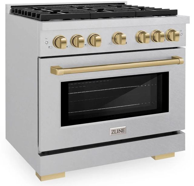 ZLINE Autograph Edition Paramount 36" Satin Stainless Steel Pro Style Dual Fuel Range with Champagne Bronze Accents-2