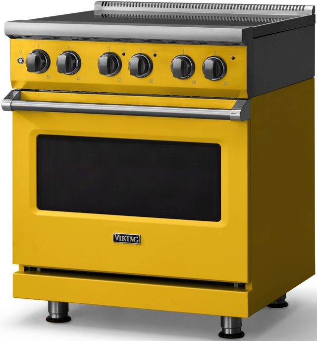Viking® 5 Series 30" Daffodil Pro Style Electric Range with Polished Chrome Trim-2