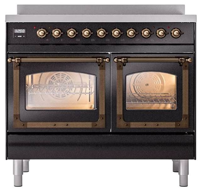 Ilve® Nostalgie II Noblesse 40'' Glossy Black Pro Style Induction Range with Burnished Trim-1