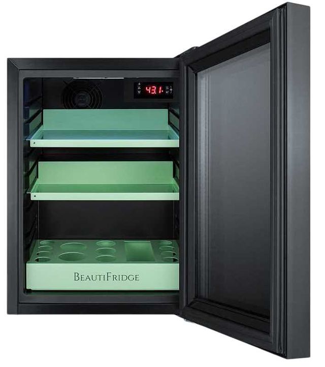 Summit® Beautifridge 14" 0.9 Cu. Ft. Black Commercial Cosmetics Refrigerator with Green Lights-3