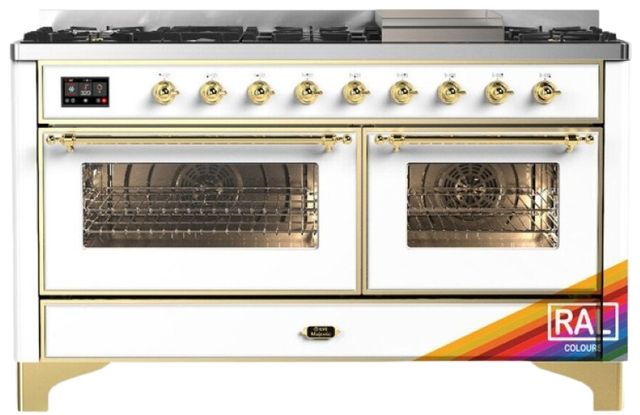 Ilve® Majestic III 60" Custom Pro Style Dual Fuel Liquid Propane Range with Triple Glass Door and Brass Trim-0