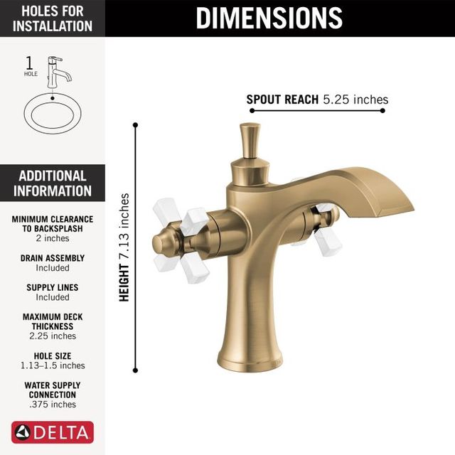 Delta Dorval® Champagne Bronze/Porcelain 2-Handle Cross Single Hole Monoblock Bathroom Faucet-1