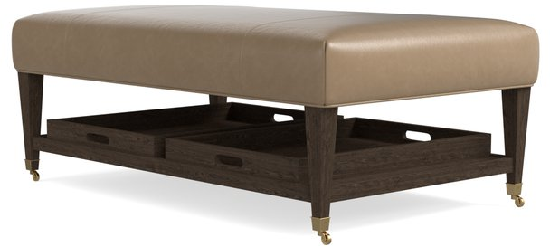 Bassett® Furniture Kara Leather Rectangular Ottoman with Tray-1