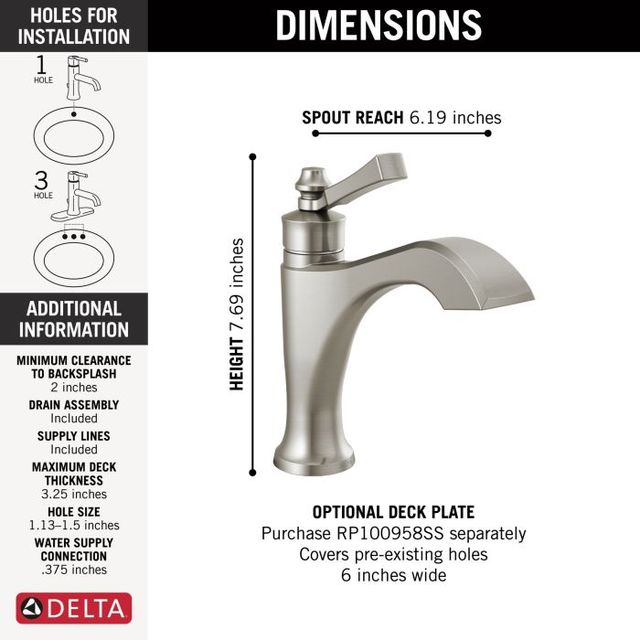 Delta Dorval® Stainless Single Handle Bathroom Faucet with Drain-1