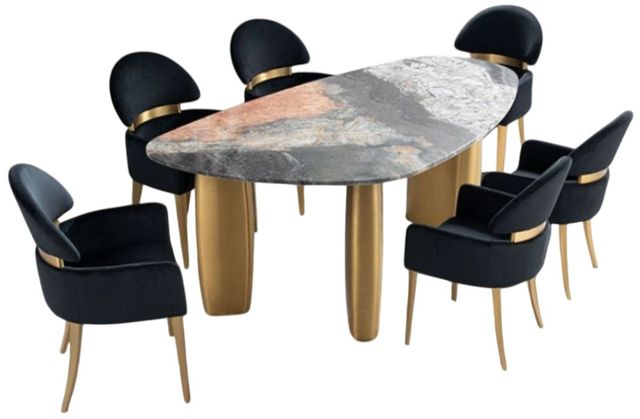 Furniture of America® Northwich 7-Piece Black/Gray/Matte Gold Dining Table Set with Black Chair-0