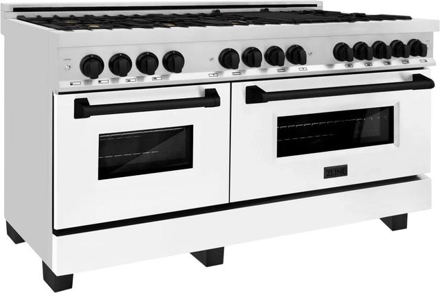 ZLINE Autograph Edition 60" Stainless Steel Pro Style Dual Fuel Range with White Matte Door and Matte Black Accents-2