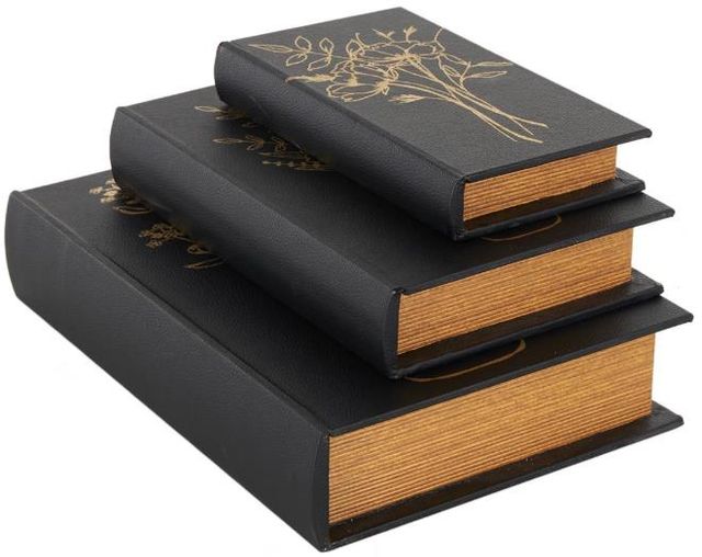 Deco Marche 3-Piece Black Floral Book Storage Decorative Box with White and Gold Accents Set-1