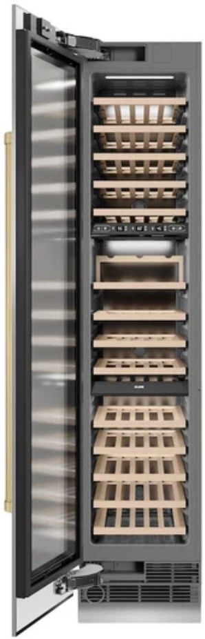 ZLINE Autograph Edition 18" 9.0 Cu. Ft. Triple Zone 68 Bottle Left Hinge Column Wine Cooler in Stainless Steel with Champagne Bronze Accents-1