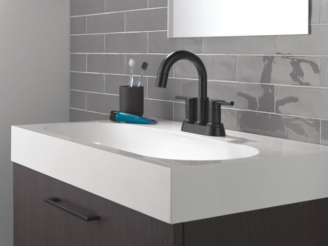 Delta Nicoli® Matte Black 2-Handle Centerset Pull-Down Bathroom Faucet-2