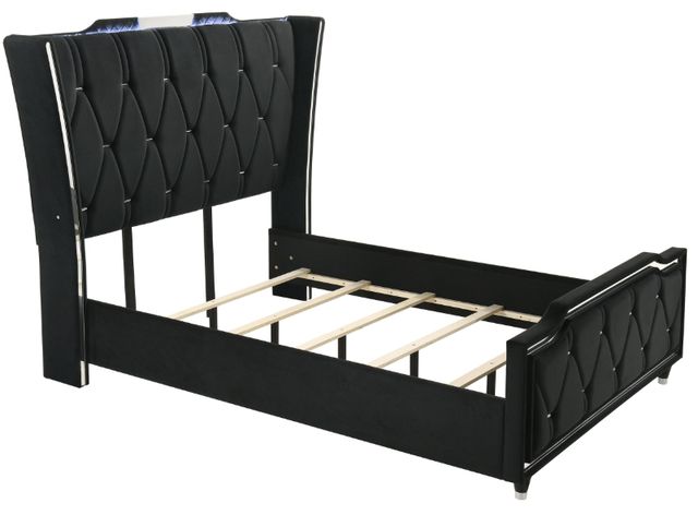 Coaster® Lorient Black Queen LED Upholstered Wingback Bed-3