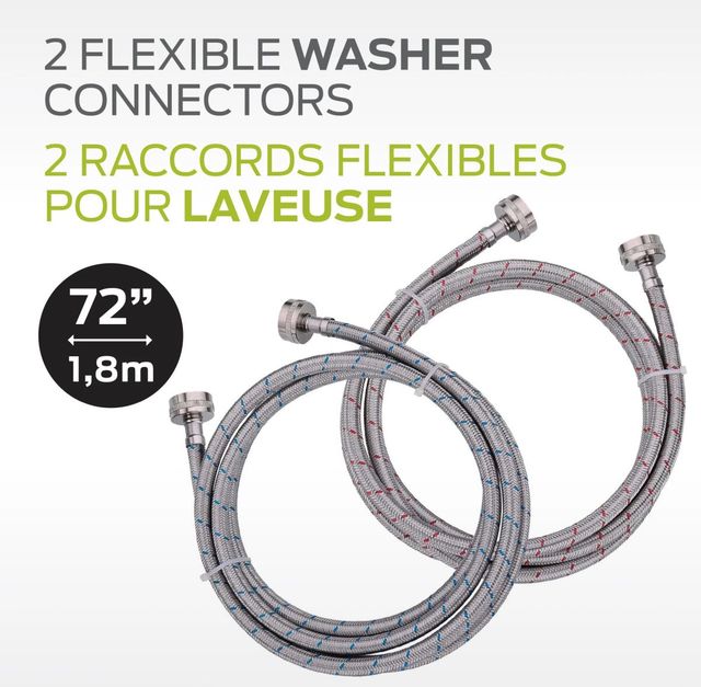 Comerco 2 Flexible Washer Connectors without elbow 6 feet - 72’’ / 1,8 m-1