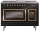 Ilve® Nostalgie II Noblesse 48'' Glossy Black Pro Style Dual Fuel Range with Brass Trim-1
