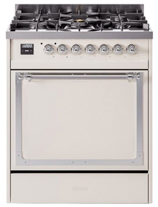 Ilve® Nostalgie II Noblesse 30'' Antique White Pro Style Dual Fuel Range with Chrome Trim-0