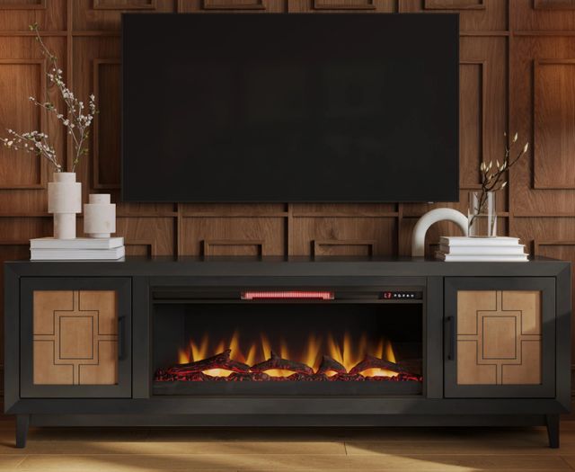 Legends Home Ventura Black/Bourbon 86" Fireplace TV Stand-1