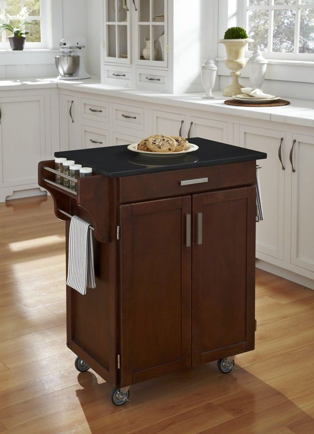 homestyles® Cuisine Cart Cherry/Black Granite Kitchen Cart-1