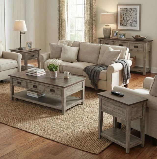 Sunny Designs™ Homestead Hills Tobacco Leaf Chair Side Table with Alpine Gray Base-1