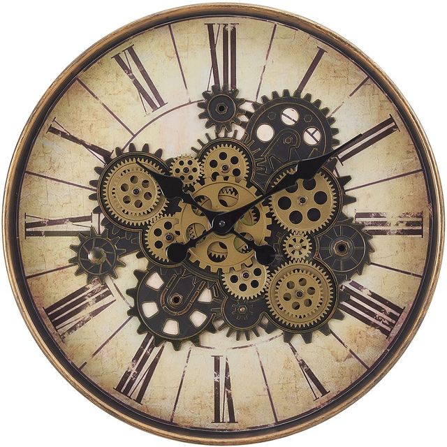 Monarch Specialties Inc. Brown 20" Round Wall Clock with Roman Numerals on Brown Gear Mechanism-0