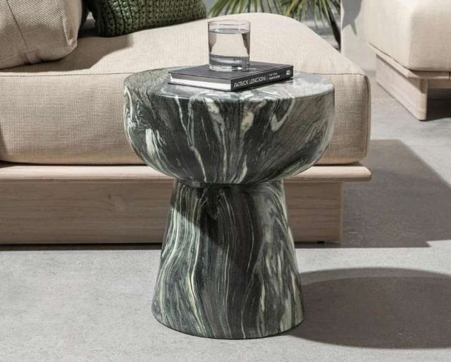 Classic Home Merz Green Concrete/Fiber Glass Outdoor Stool-1