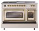 Ilve® Nostalgie II Noblesse 48'' Antique White Pro Style Dual Fuel Range with Brass Trim-3