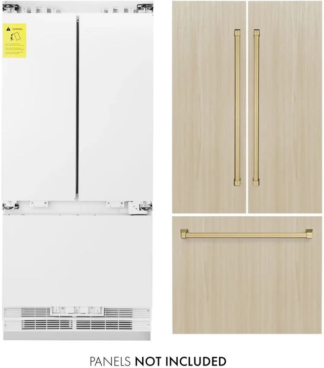 ZLINE Autograph Edition 36" 19.6 Cu. Ft. Panel Ready Built In Counter Depth French Door Refrigerator with Champagne Bronze Accents-3
