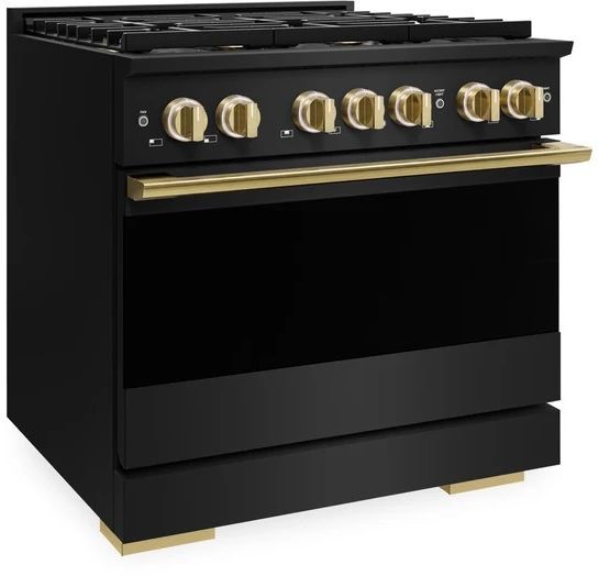 ZLINE Marino 36" Black Stainless Steel Pro Style Gas Range with 6-Burner and Polished Gold Accents-3