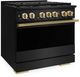 ZLINE Marino 36" Black Stainless Steel Pro Style Gas Range with 6-Burner and Polished Gold Accents-3