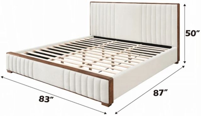 ACME Furniture Kaleea Beige/Walnut Eastern King Upholstered Panel Bed-2