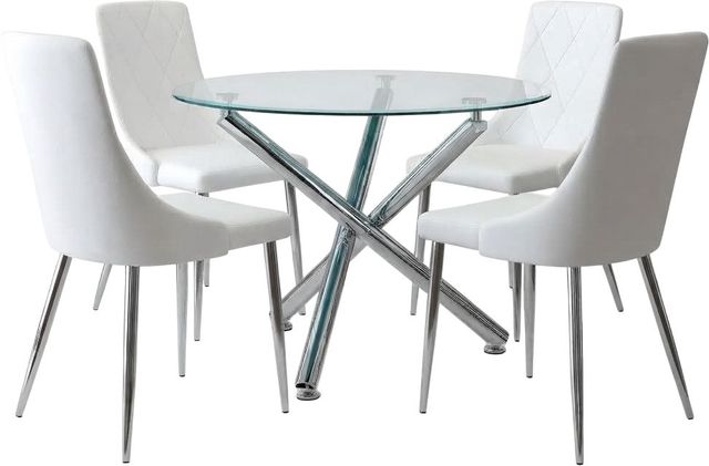 Worldwide Homefurnishings Inc. Solara and Devo 5-Piece Chrome/White Dining Set-0