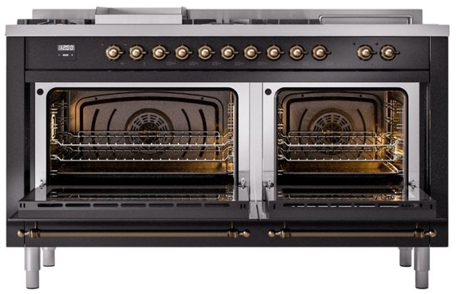 Ilve® Nostalgie II Series 60" Glossy Black Pro Style Dual Fuel Range-3