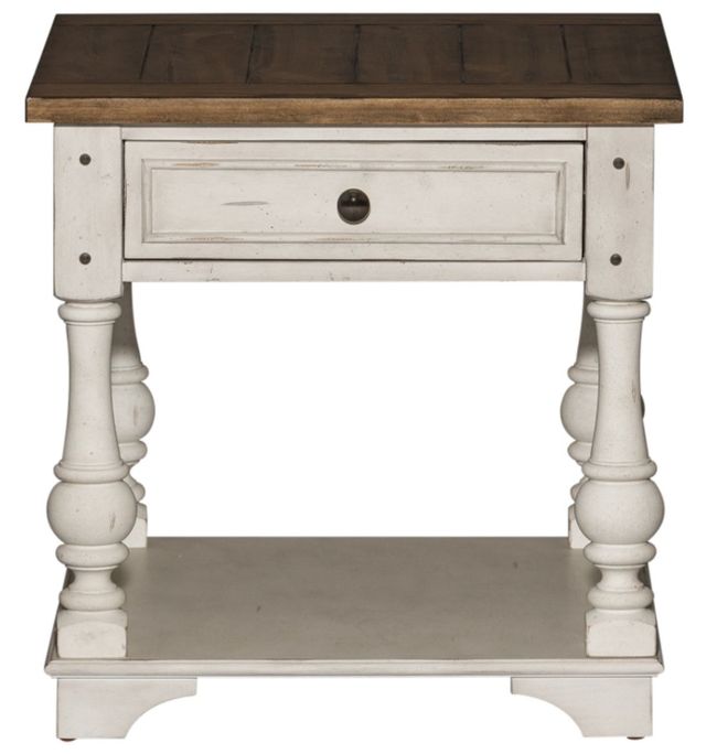 Liberty Furniture Morgan Creek Wirebrushed Tobacco End Table with Antique White Base-2