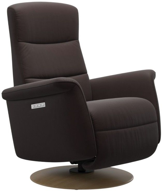 Stressless® by Ekornes® Customizable Mike Leather Small Power Recliner with Moon Wood Base-0