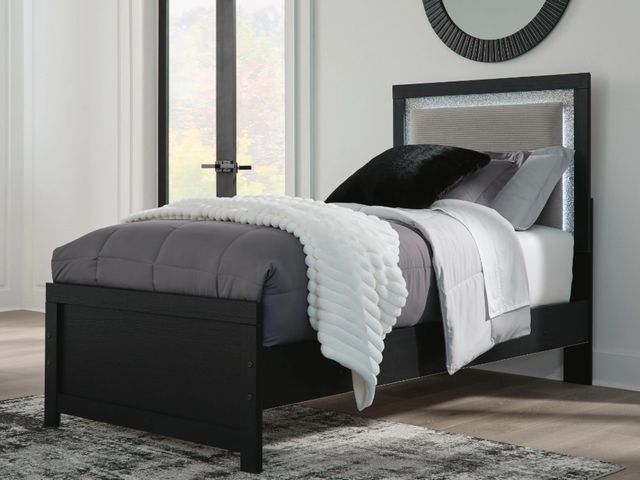 Signature Design by Ashley® Raechalla Black Youth Twin Upholstered Panel Bed-1