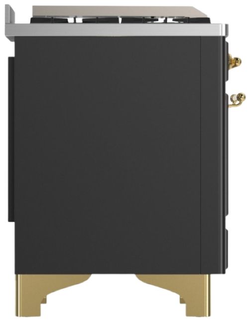 Ilve® Majestic III 36" Graphite Matte Pro Style Dual Fuel Liquid Propane Range with Solid Door and Brass Trim-3