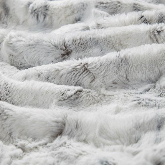 Olliix by Madison Park Sachi Grey 60x70" Polyester Marble Printed Knitted Long Fur Throw-1