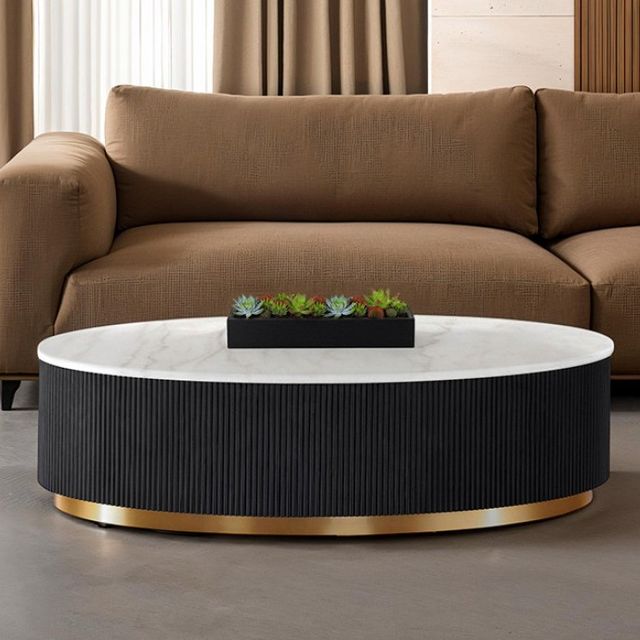 Furniture of America® Virden White Oval Cocktail Table with Black/Gold Base-0