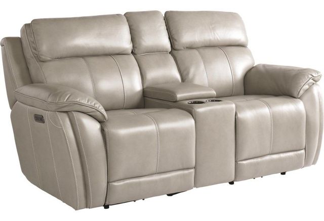 Bassett® Furniture Levitate Light Gray Leather Loveseat with Console-0