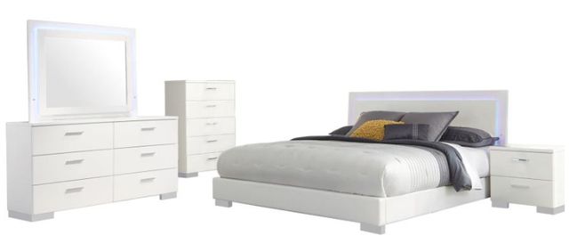 Coaster® Felicity 5-Piece Glossy White California King Panel Bedroom Set with LED Lighting-0