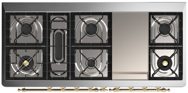 Ilve® Majestic III 60" White Pro Style Dual Fuel Natural Gas Range with Triple Glass Door and Brass Trim-3
