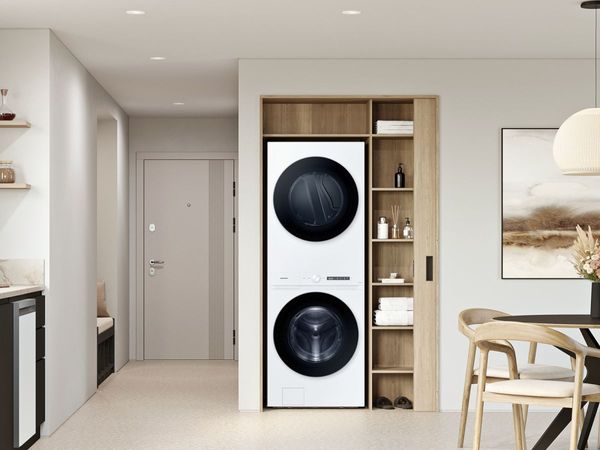 Samsung Bespoke 4.6 Cu. Ft. Washer, 7.6 Cu. Ft. Dryer White Stack Laundry