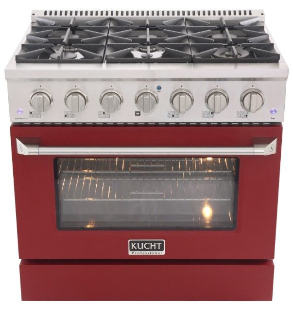 Kucht Professional KNG Series 36" Stainless Steel Pro Style Natural Gas Range with Red Door-0