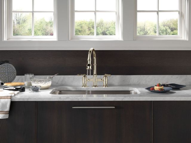 Delta Broderick® Polished Nickel Two Handle Kitchen Faucet -2