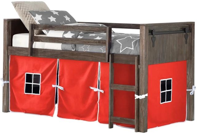 Donco Kids Barn Door Red/Brushed Shadow Youth Twin Low Loft with Tent Kit-0